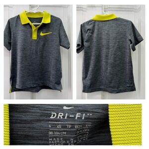 Nike Kids Dri-FIT Gray‎ Neon Yellow Athletic Polo Shirt Boys XS 4 3-4 Yrs